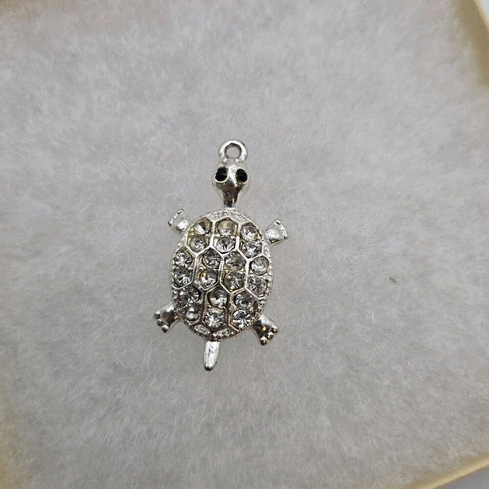 Crystal Turtle Pendant Silver Tone Sealife